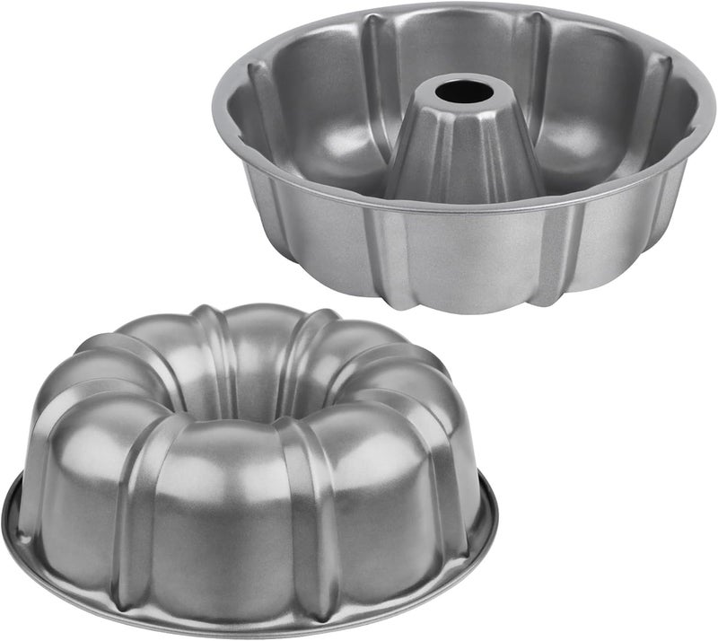 Onader 10 Inch Nonstick Cake Pan, 2 Pack Round Fluted Tube Pans for Baking Pound Cake, 10 Cups Large Capacity Baking Mold, Gray - Image 1